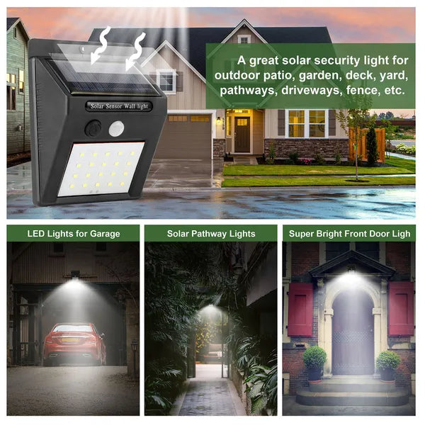 Solar Motion Sensor Light - 20 LEDs, IP65 Waterproof, Black