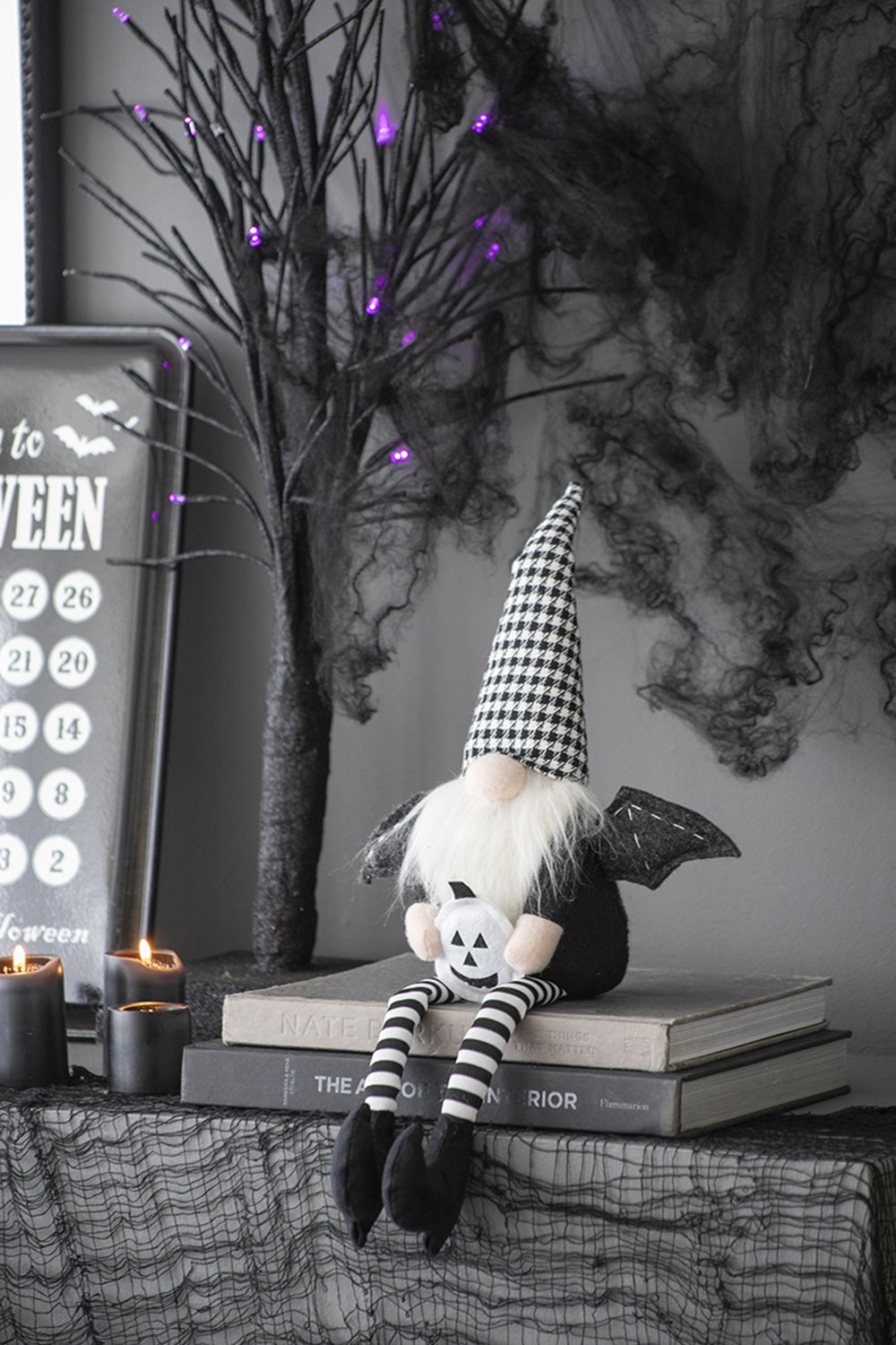 Set of 2 Black Gnomes with Wings - Halloween Decor - 23.5"