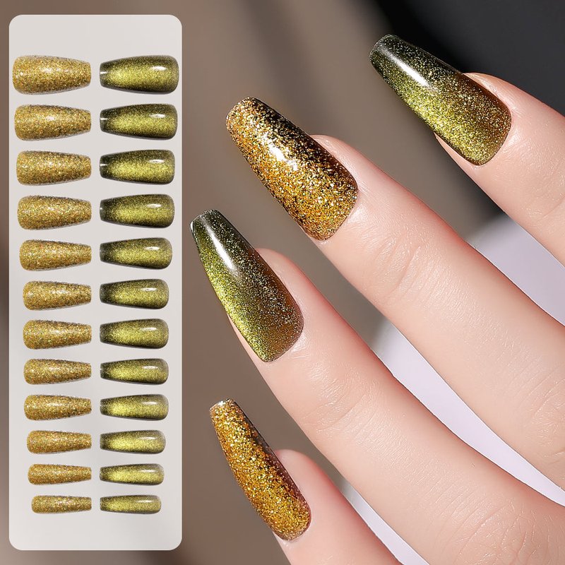 Fake Nail Patches Golden Earth - 24 Pieces with Gel