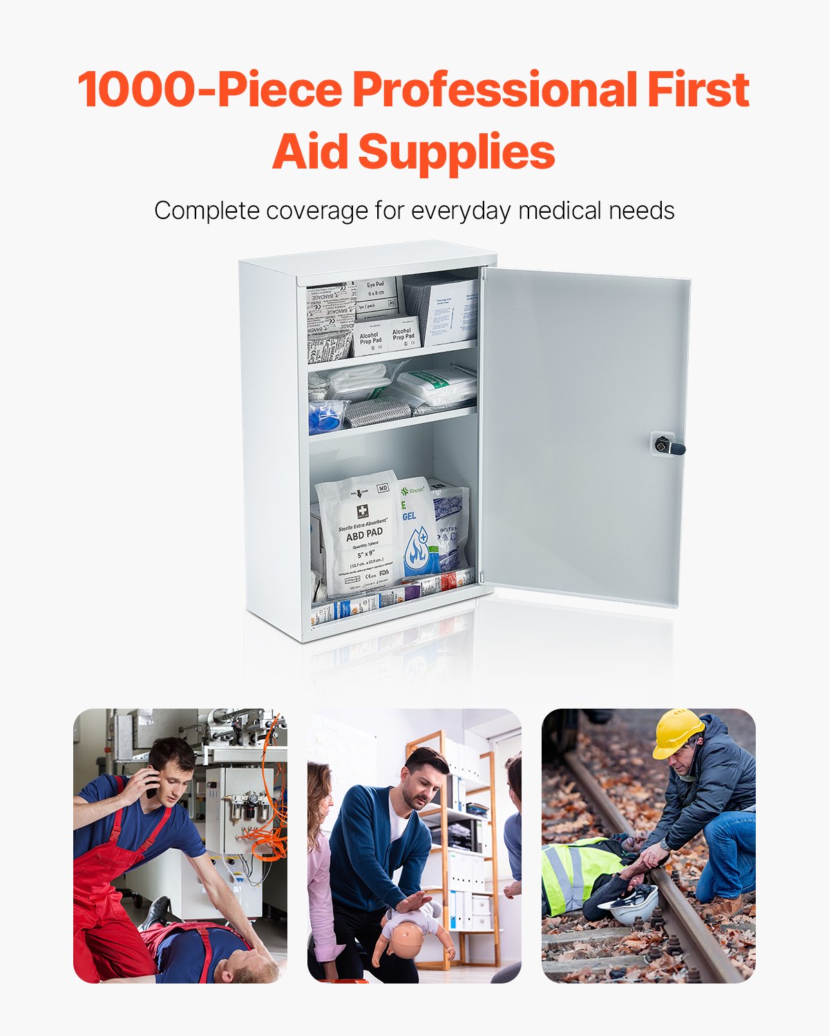 Wall-Mounted First Aid Cabinet - 3-Shelf Metal Med Box