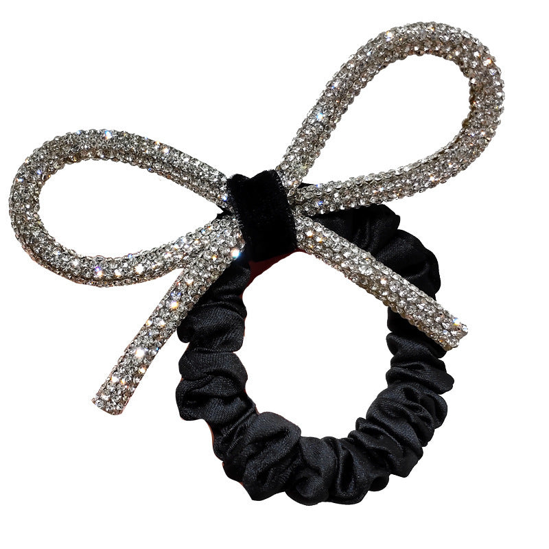 Shiny Diamond Bow Hair Tie - Silver