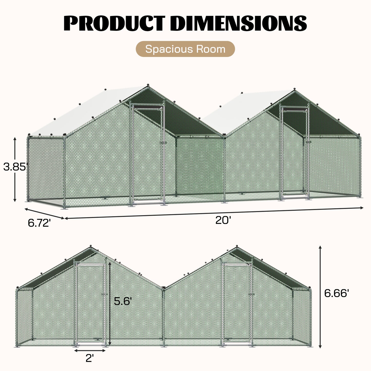 6'x20' Walk-In Chicken Coop with Weatherproof Roof - Grey