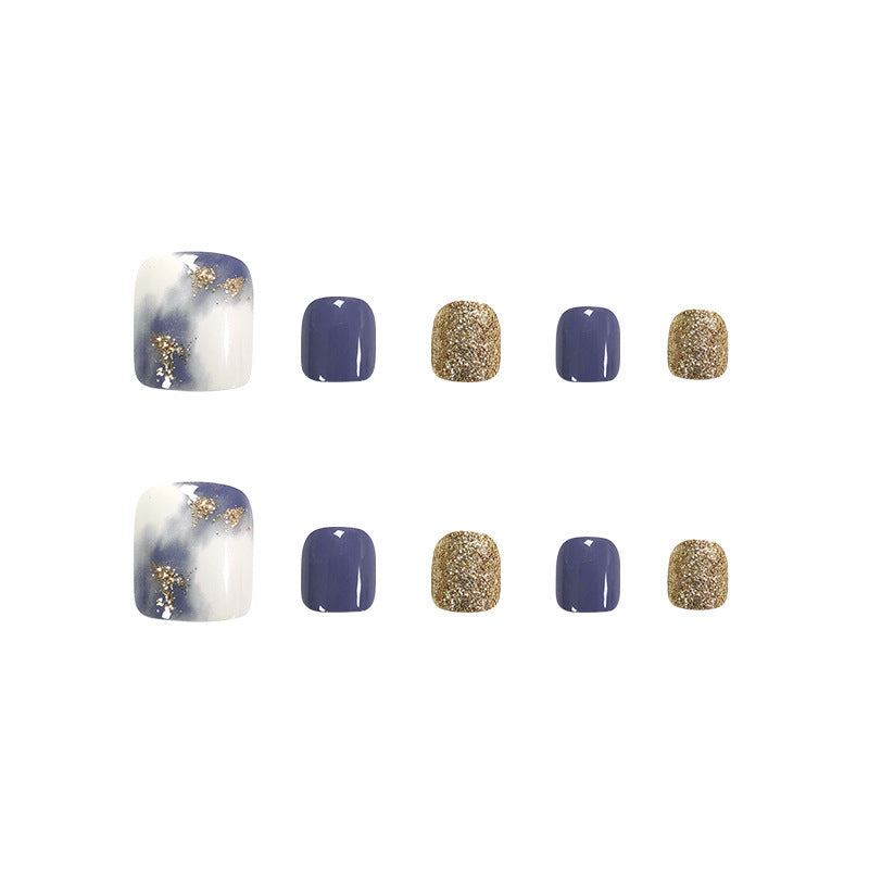 White Blue Blooming Gold Foil Nail Stickers for Manicure - 24 Pcs