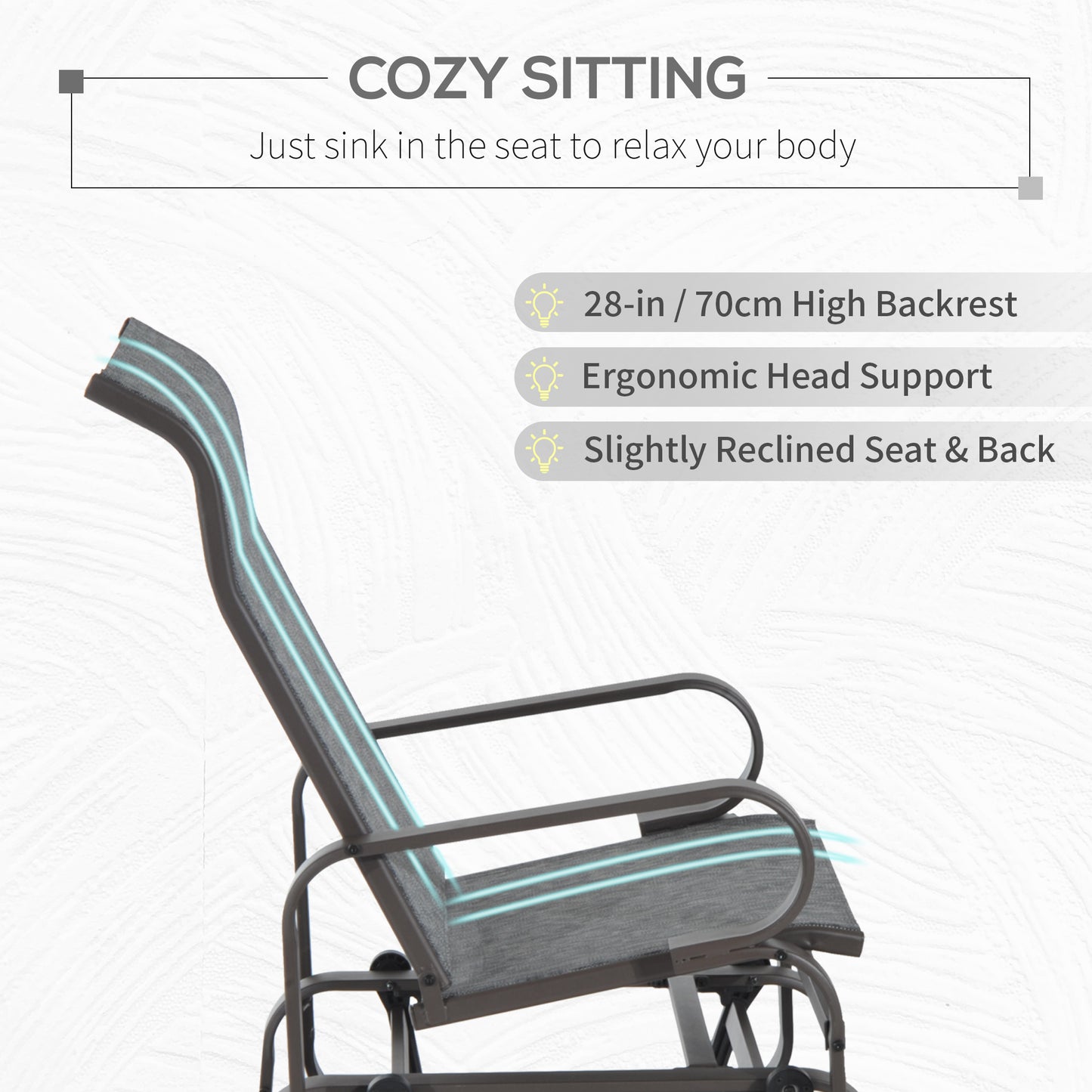 Outdoor Glider Rocker Chair - Metal High-Back, Gray