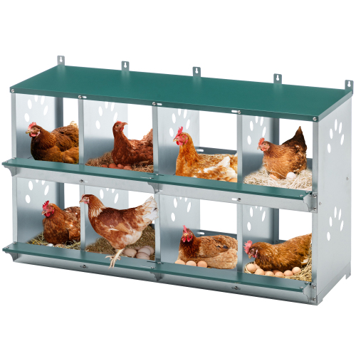 Metal Chicken Nesting Boxes with Vented Holes - Wall Mount Egg Laying Coop, Green