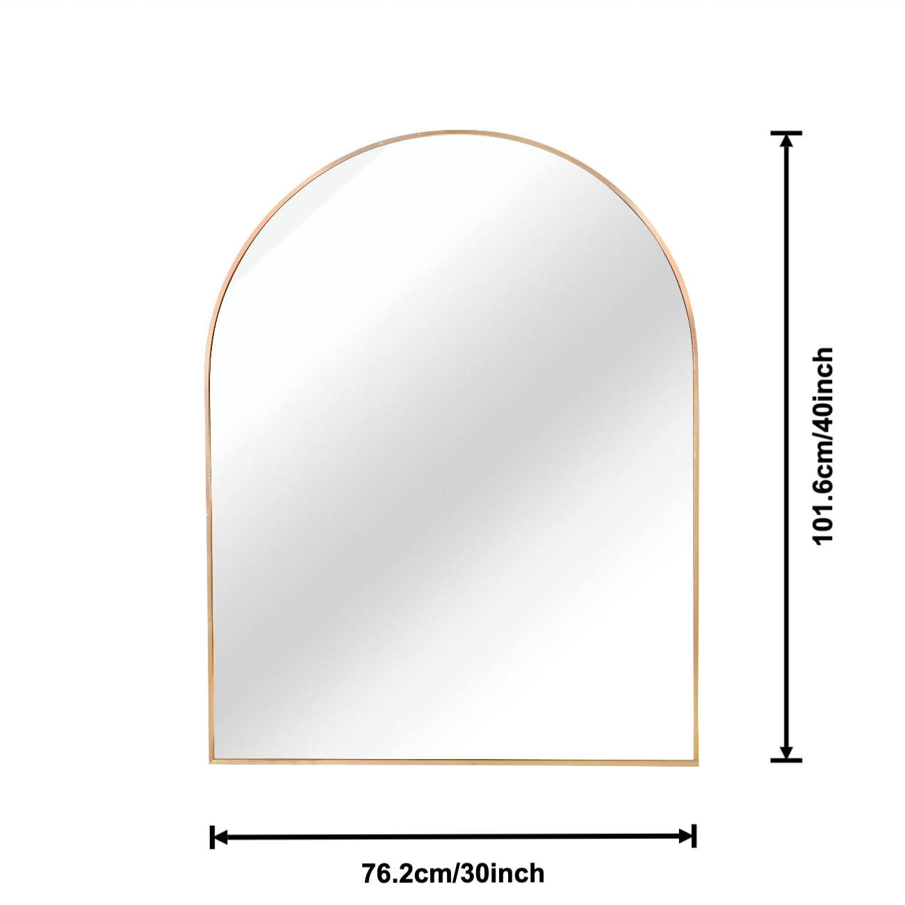 30x40 Inch Gold Metal Framed Arched Bathroom Mirror