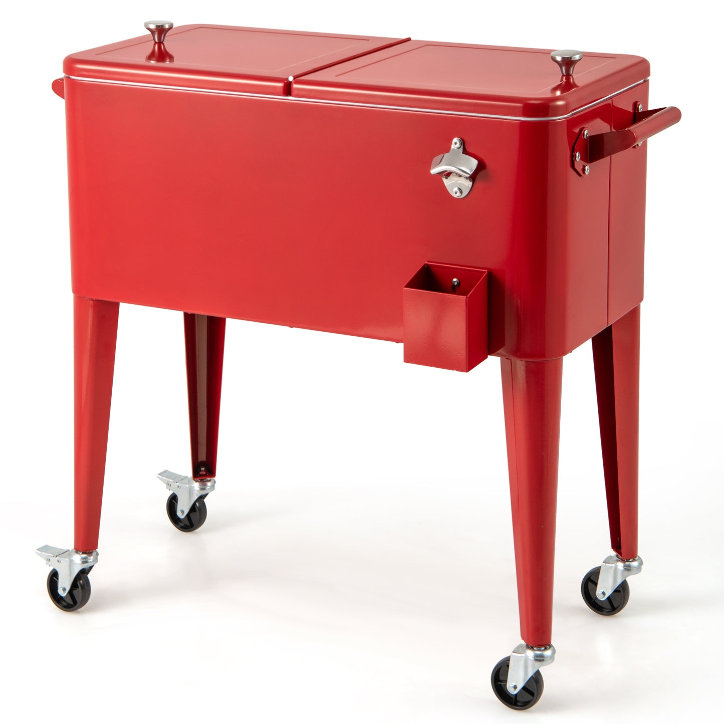80 Quart Red Portable Outdoor Cooler Cart with Wheels