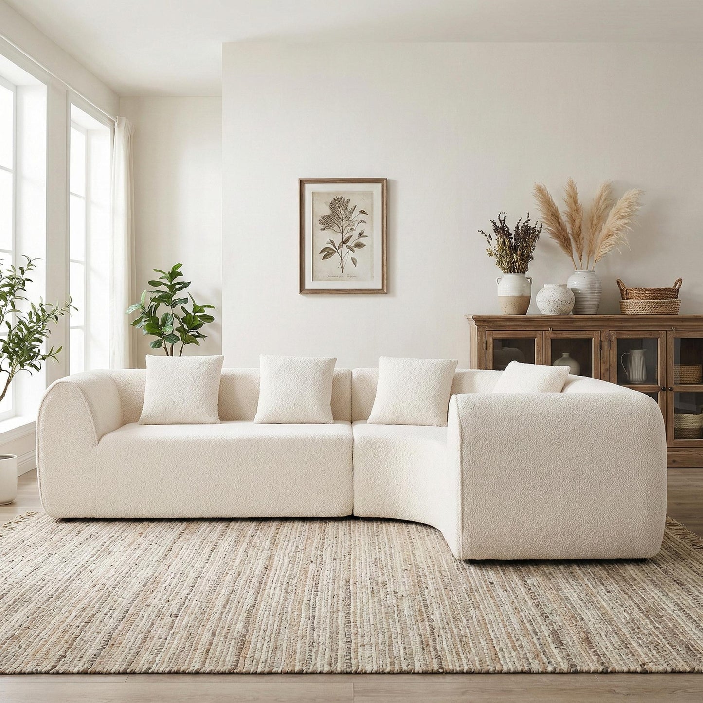 110" Modern Curved L-Shaped Sectional Sofa - White