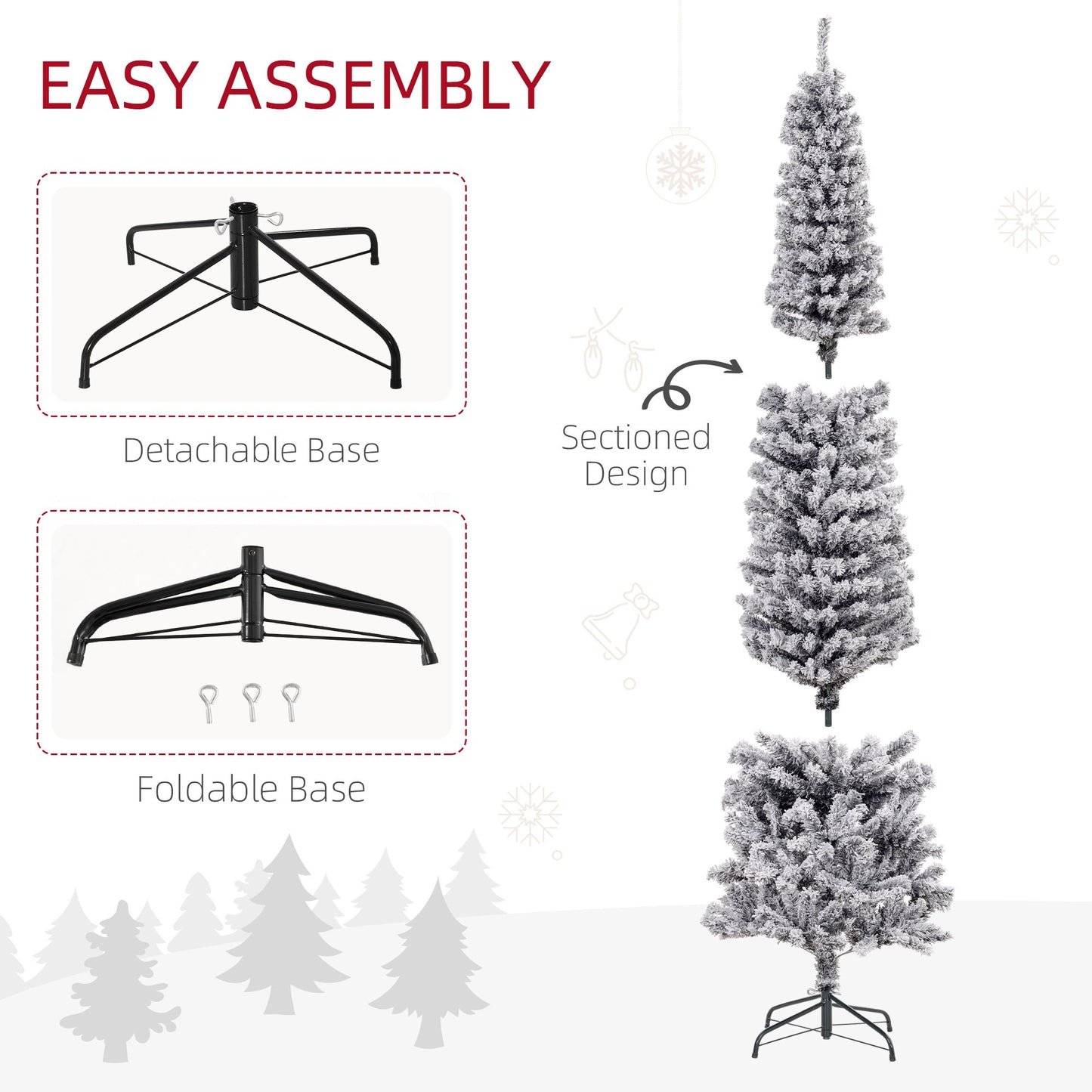 7.5ft Flocked Christmas Tree - Black Pencil Christmas Tree