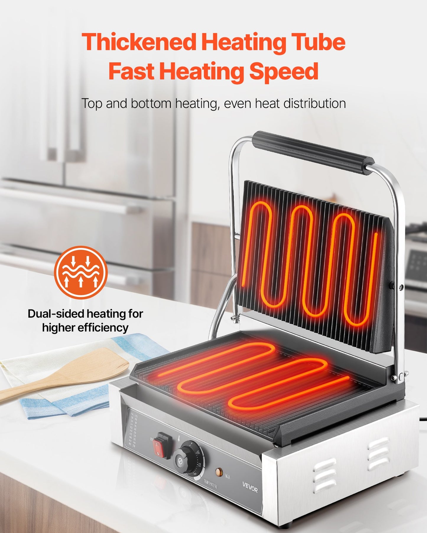 Commercial Electric Panini Press Grill - 13.5x9.3 in Sandwich Maker, Stainless Steel