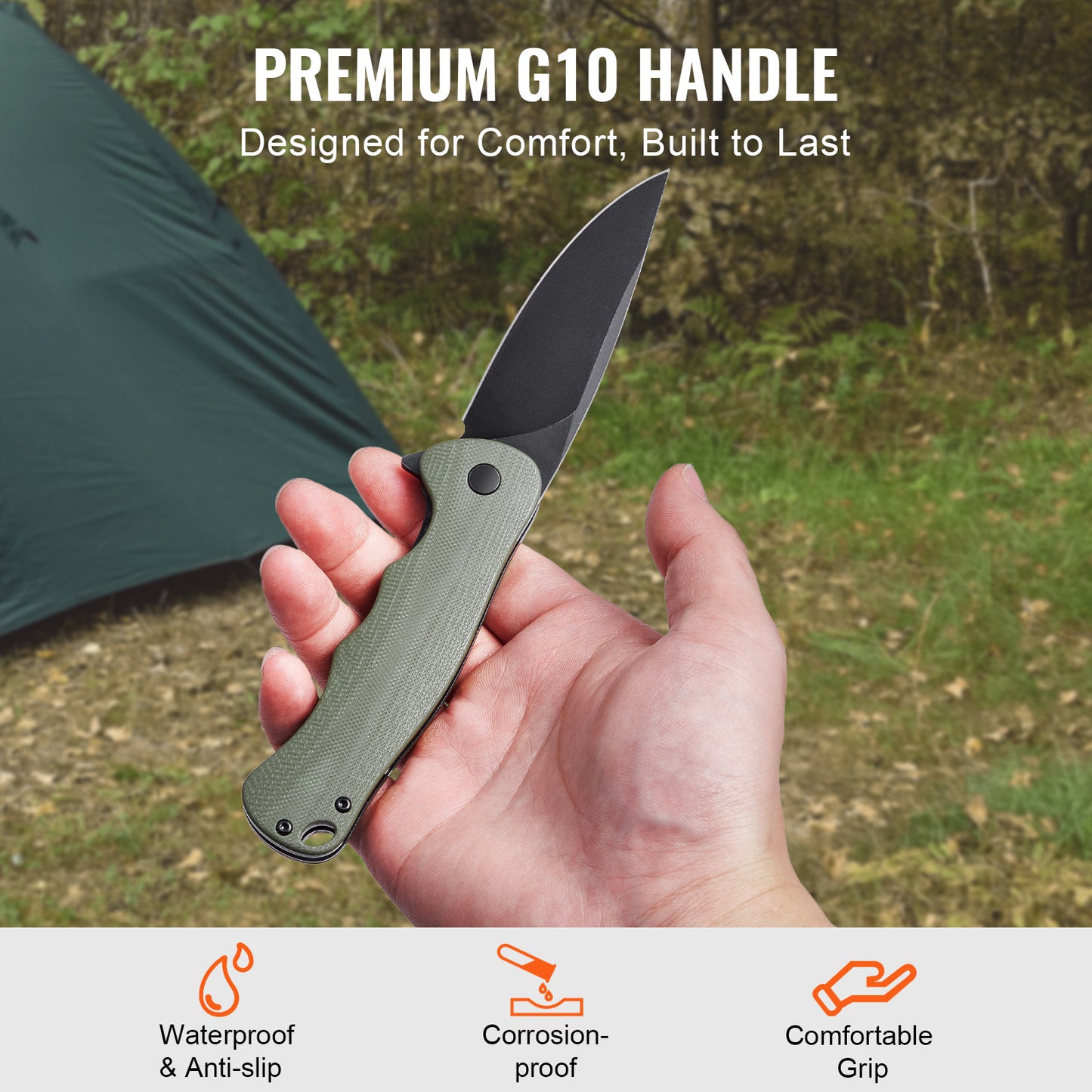 Folding Pocket Knife - 3.5" D2 Steel Blade, G10 Handle