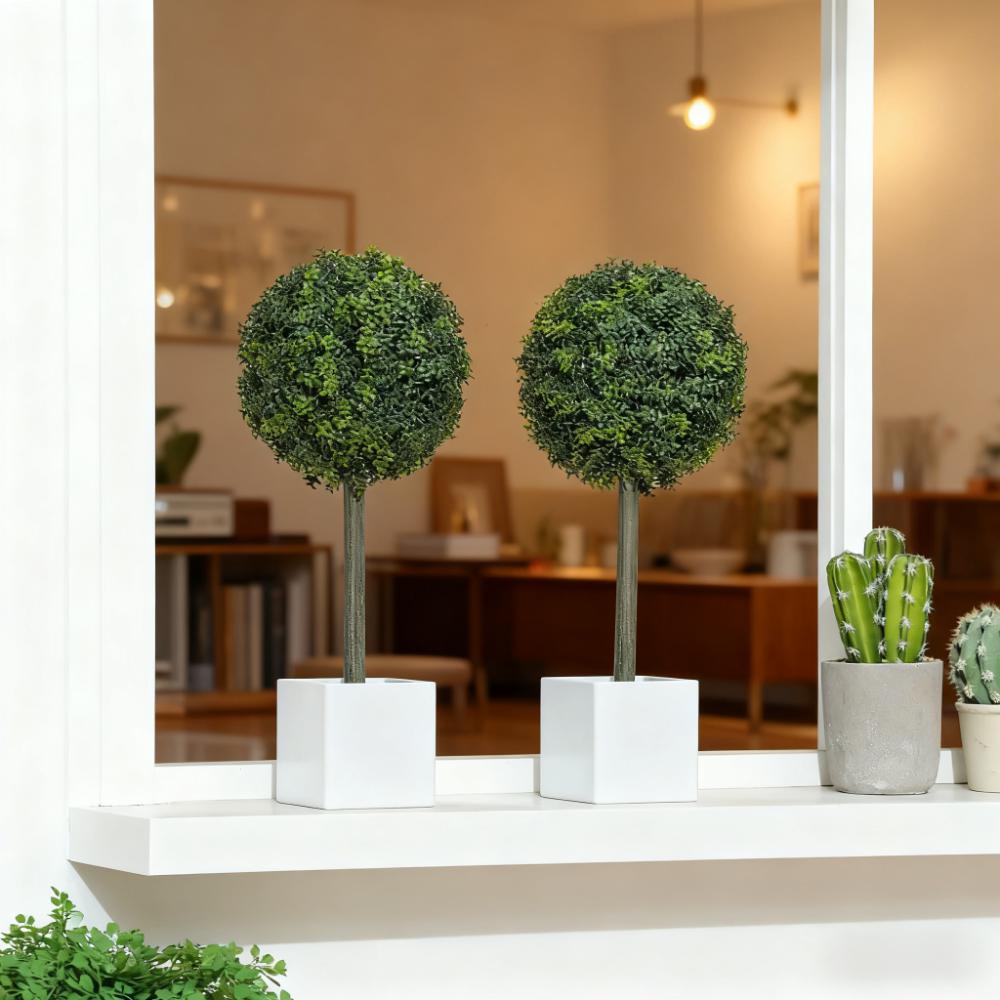 Artificial Boxwood Topiary Balls - 2 Piece Set, Green