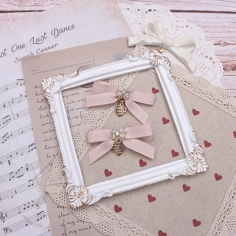 Rhinestone Bow Hair Clips - Small Bowknot Pair