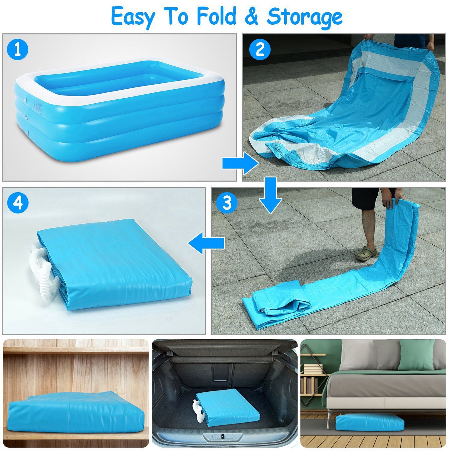 Inflatable Swimming Pool - Family Play Center 120x72x24in - Blue