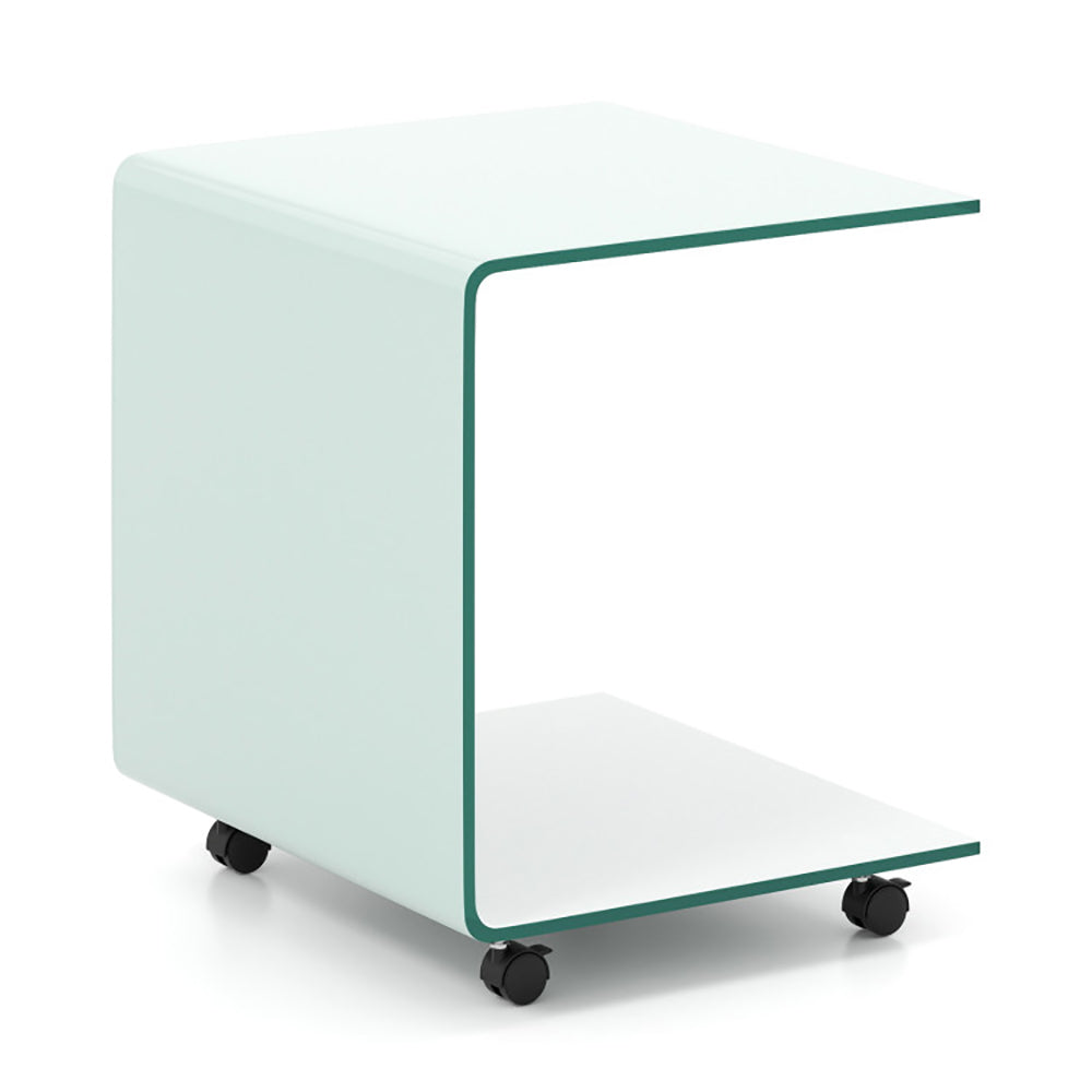 C Shaped End Table Modern Tempered Glass Side With Shelf 4 Swivel