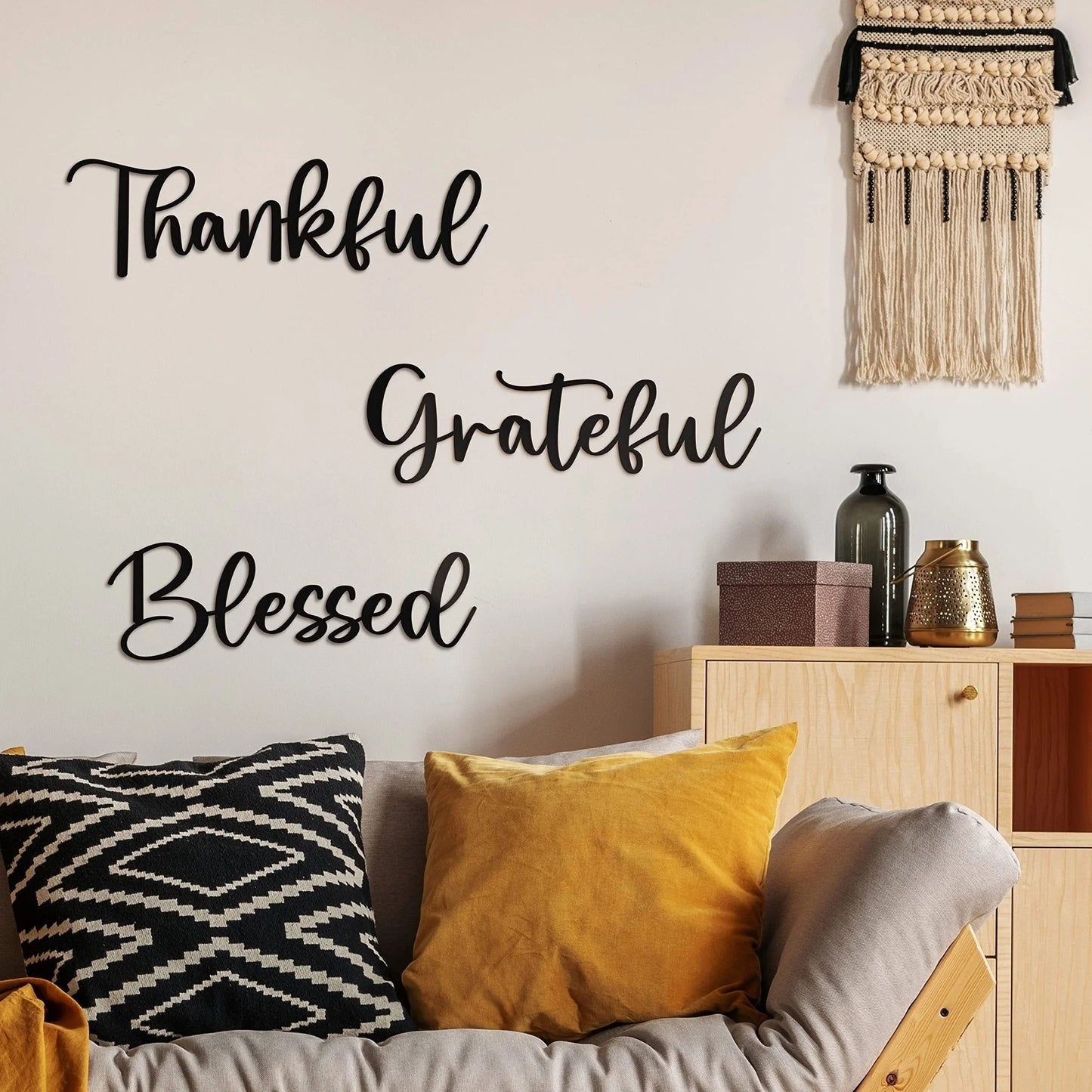 3-Piece Give Thanks Scripture Wall Art Set - Wrought Iron Decor