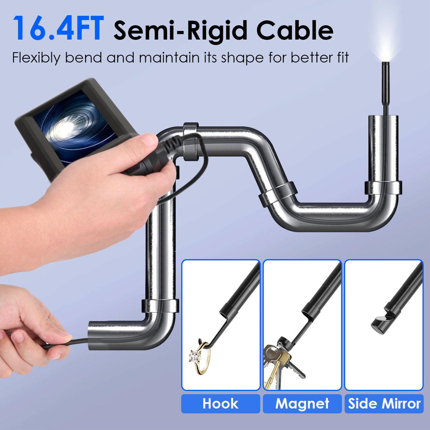Endoscope Camera with 4.3-Inch Color Screen 1080P Waterproof 8mm Borescope Inspection Tool