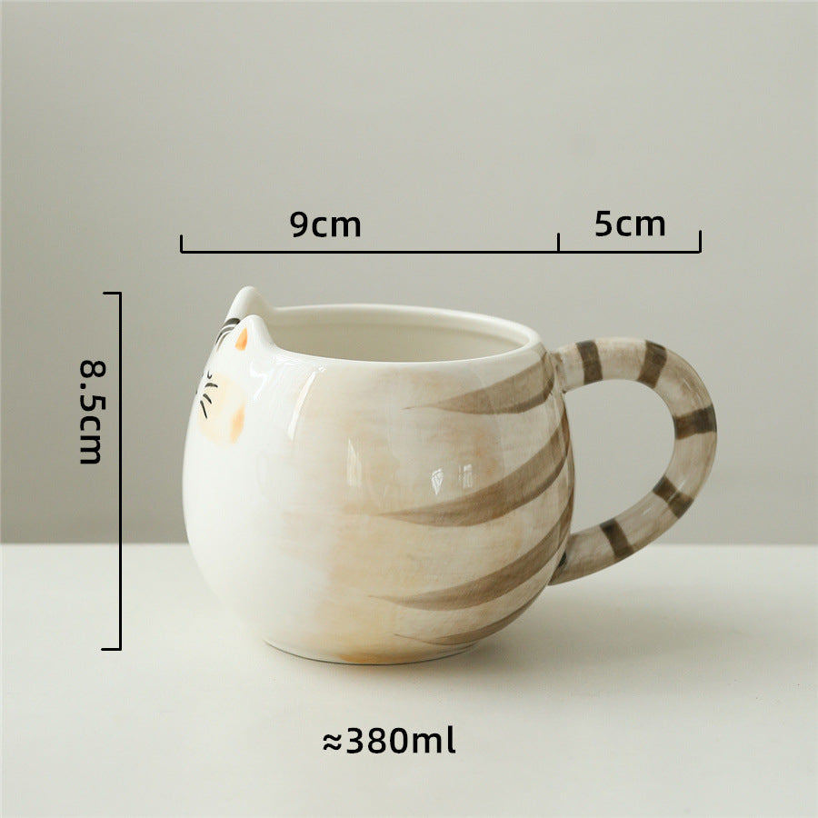 Hand-Painted Cat Ceramic Cup 380ml - Cute Kitten Shape Home Drinkware