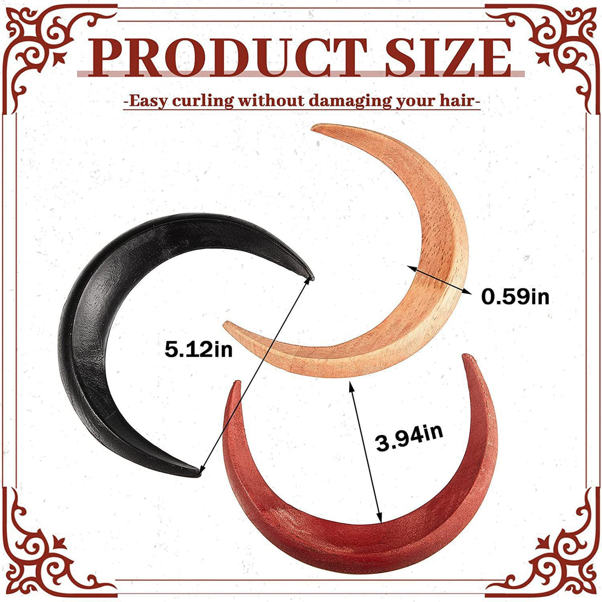 Wooden Crescent Hair Barrette - Black, Brown