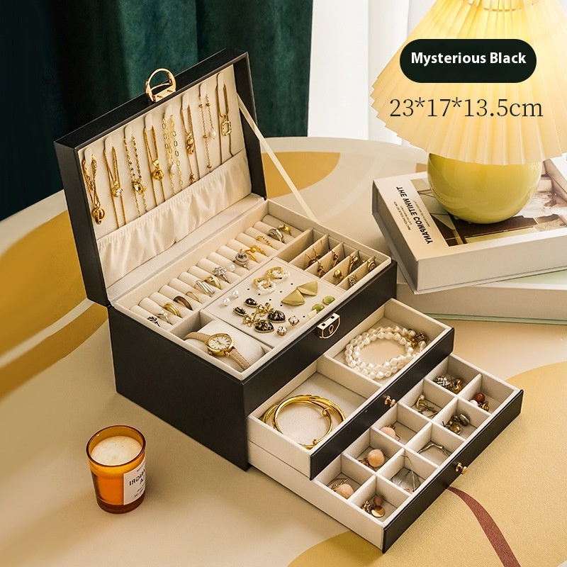 Multi-Compartment Jewelry Storage Box with Removable Drawer - Elegant Necklace and Earring Organizer
