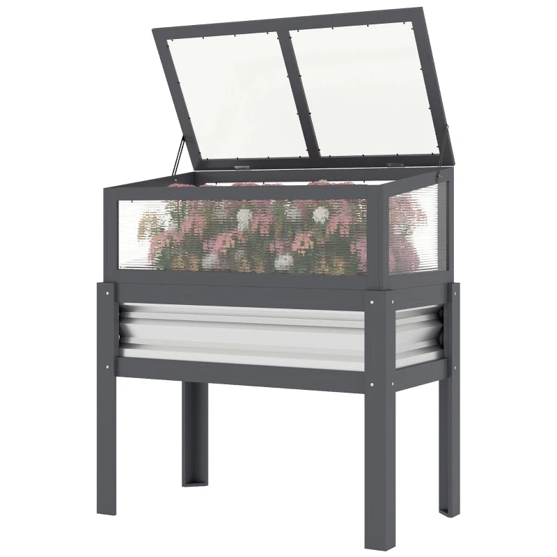 Gray Raised Garden Bed with Cold Frame - 23.8 Gallon Capacity
