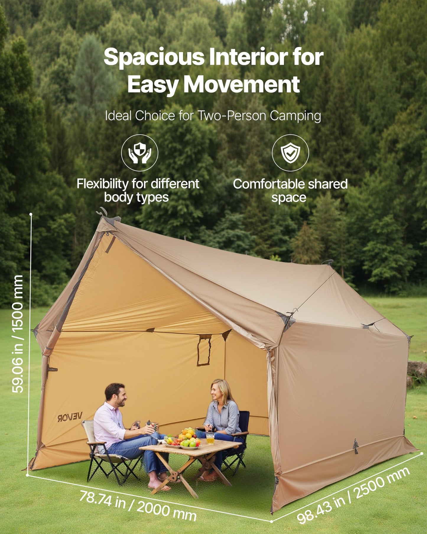 Lightweight Waterproof Cabin Hot Tent for 2 Persons with Stove Jack - Portable Camping Shelter