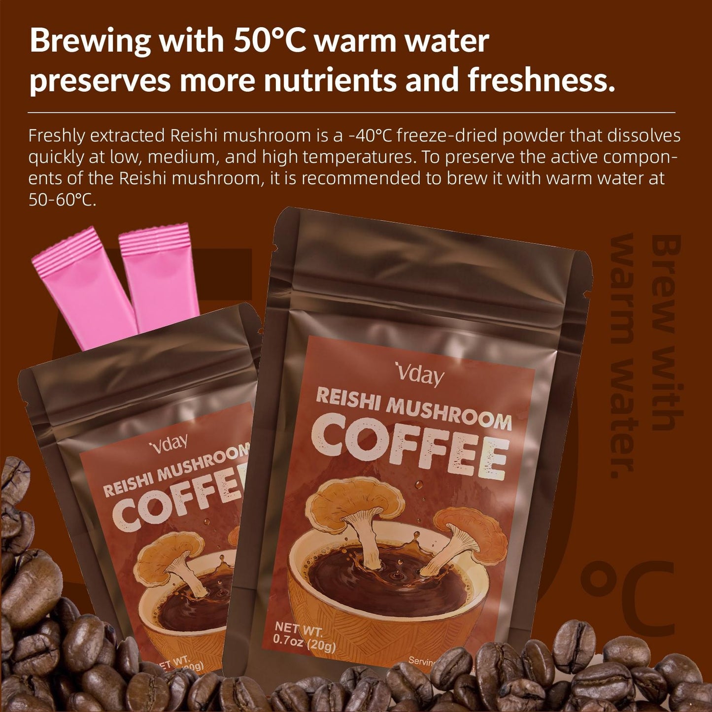 Instant Reishi Mushroom Coffee - 20g Sachets - 20 Count Pack