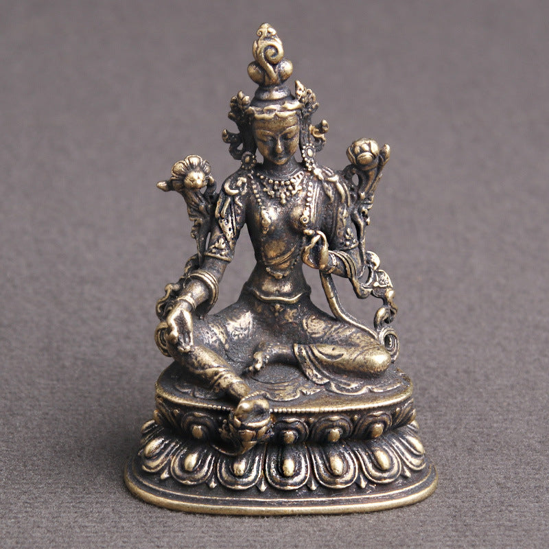 Antique Green Tara Buddha Statue Decoration - Brass Copper Home Accent
