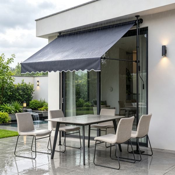 78-Inch Manual Retractable Patio Awning with Adjustable Height & Canopy
