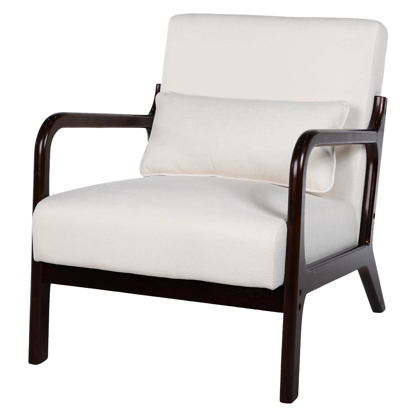 Mid Century Modern Accent Chair with Solid Wood Frame - Beige