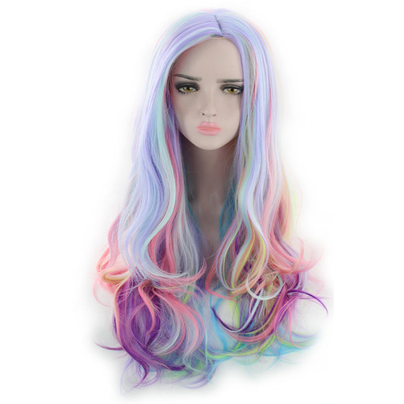 Colorful Long Curly Synthetic Wig for Women - Heat-Resistant & Dyeable