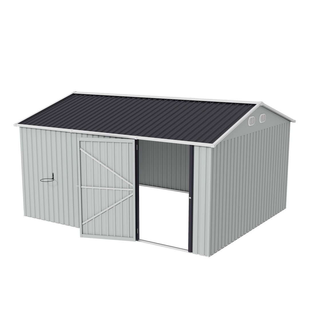 10x12 FT Outdoor Metal Storage Shed with Lockable Door - White