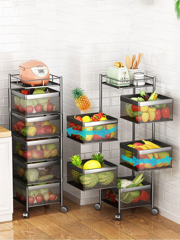 Vegetable Storage Basket Rack with Wheels - Multi-Layer Metal Kitchen Organizer