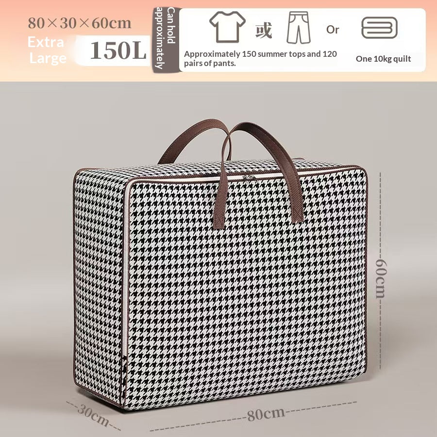 Portable Reinforced Houndstooth Storage Bag with Transparent Window - Multi-Size