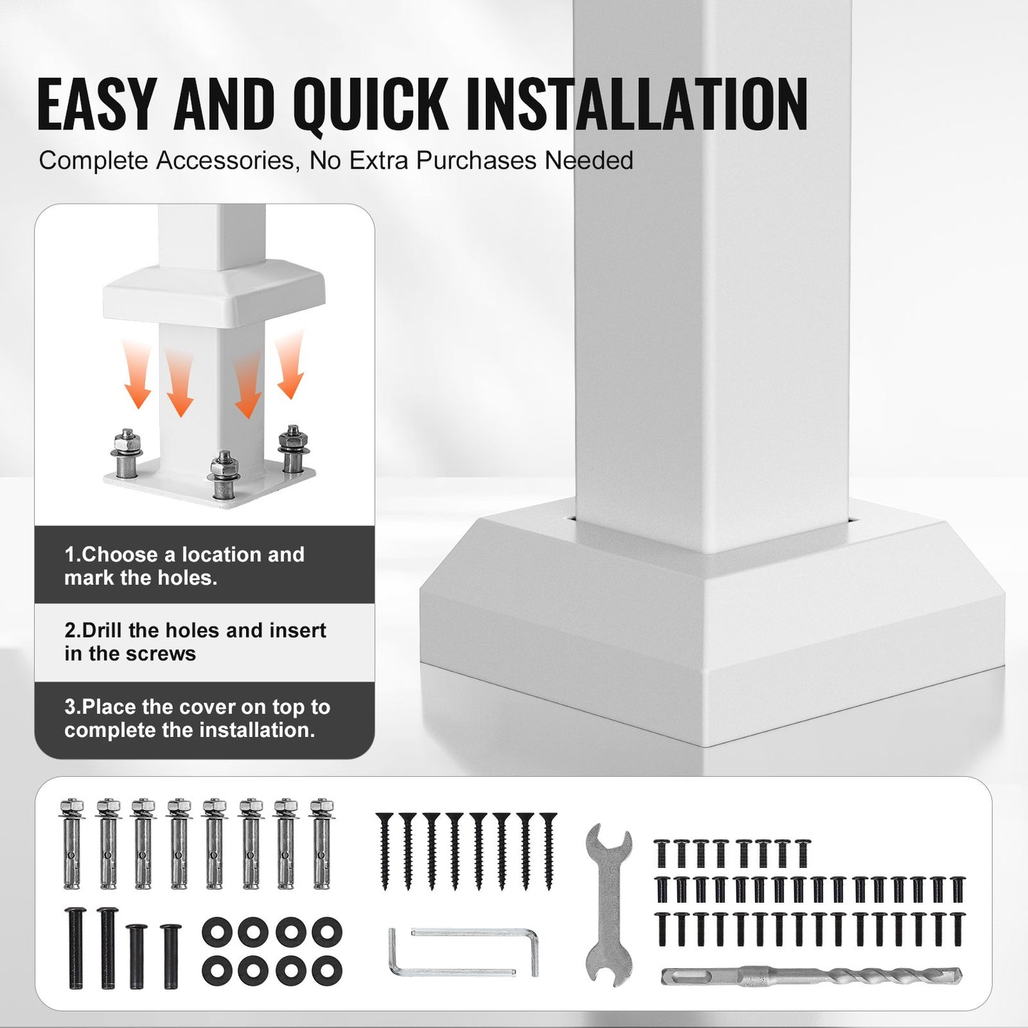 Outdoor Handrail for Porch and Deck Safety - White, 3-4 Step