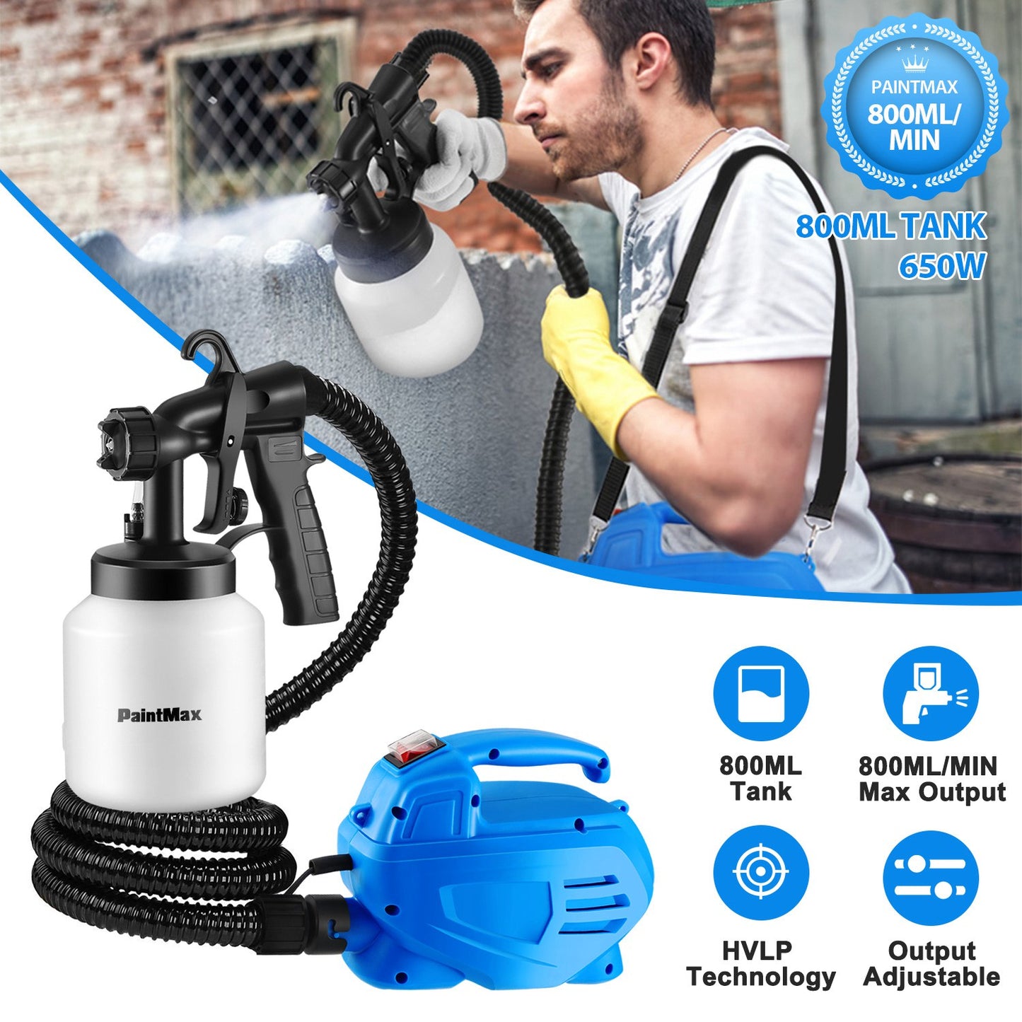 800ML Paint Spray Gun for Home Garden Decoration - 3 Pattern HVLP Painter
