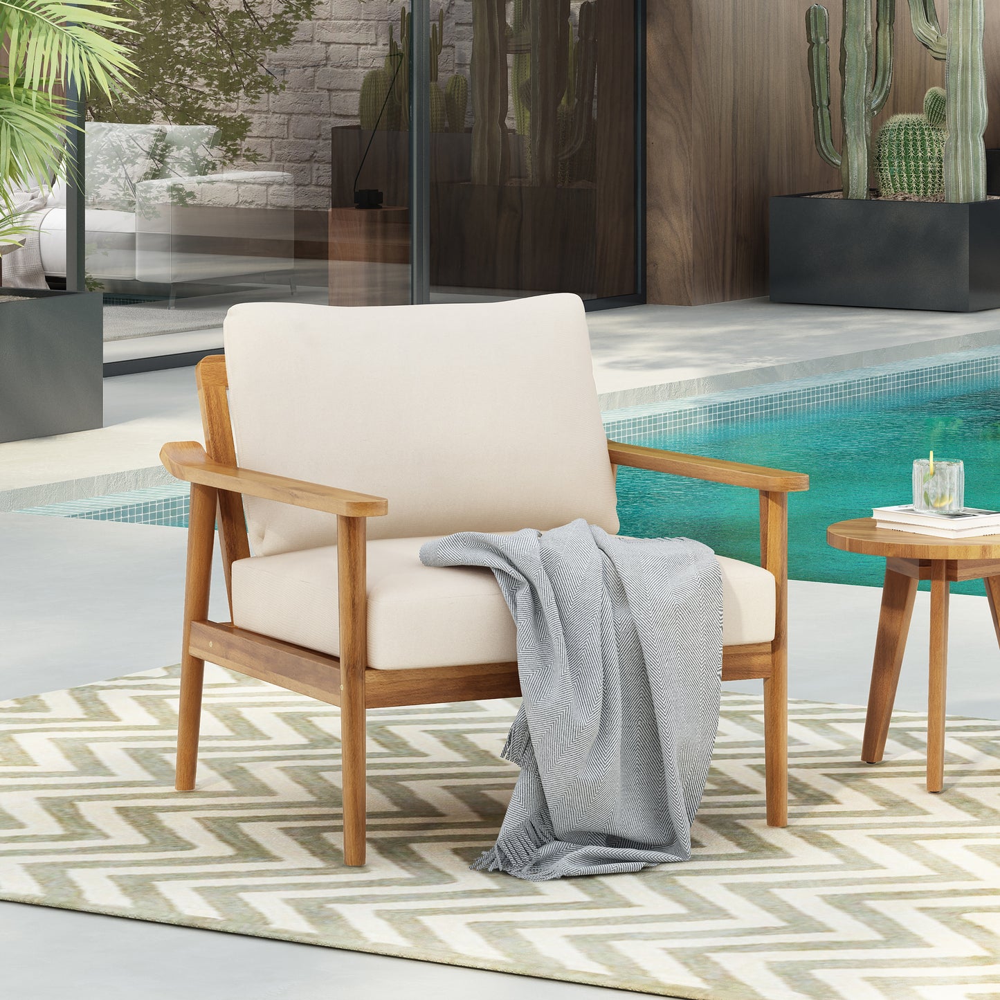 30.5 Mid-Century Modern Outdoor Lounge Chair With Cushions -Stylish