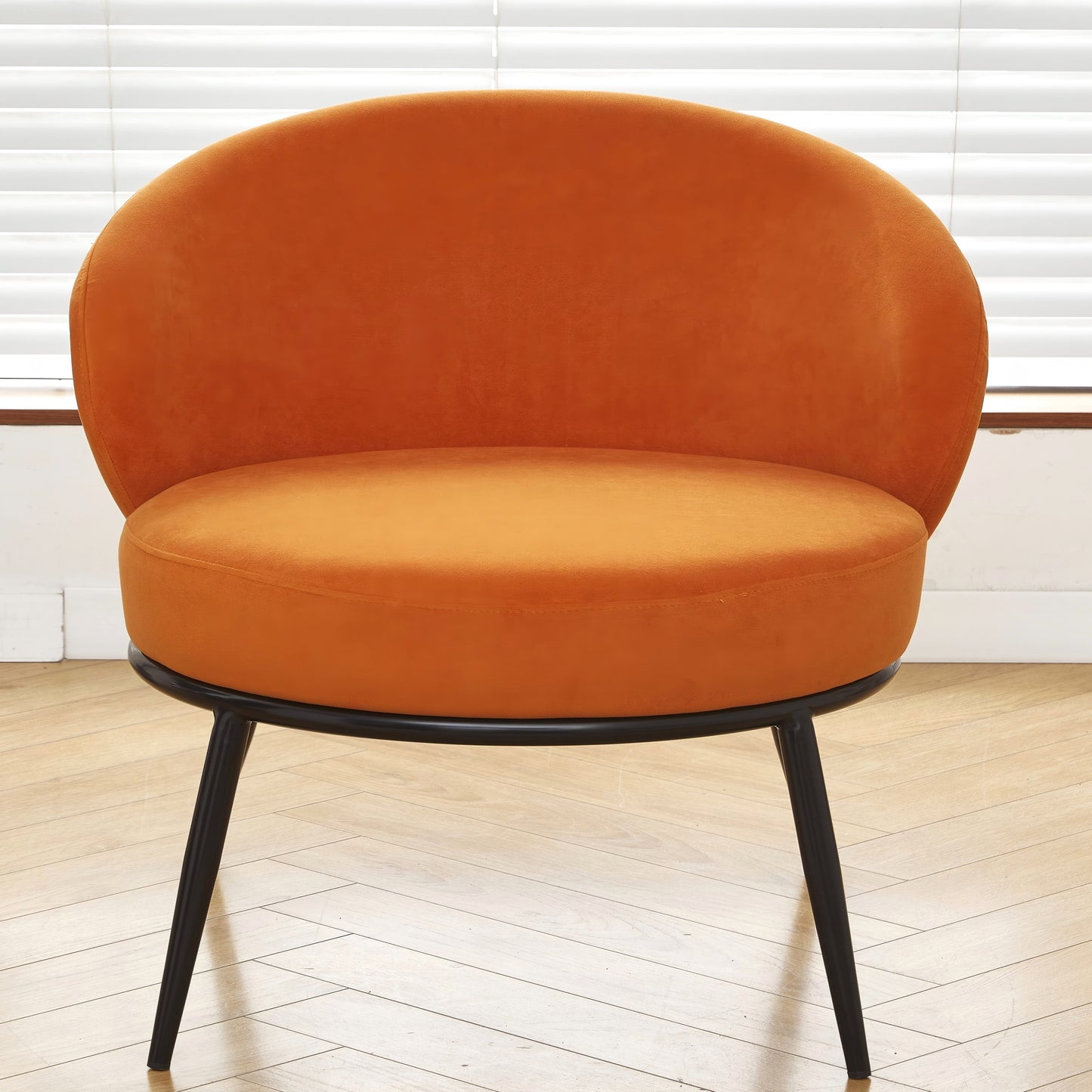 Round Velvet Accent Chair, Mid-Century Modern Upholstered Armchair