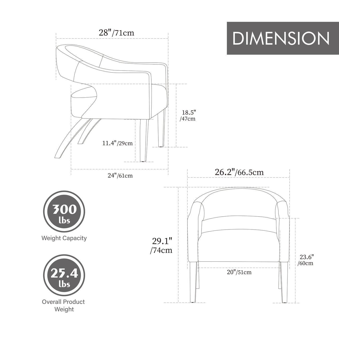 Modern Gray PU Open Back Dining Chair Set of 4 - Barrel Accent Armchair