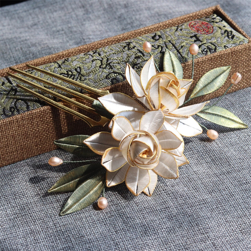 Pearl Antique Gold Hair Clip Vintage Headpiece