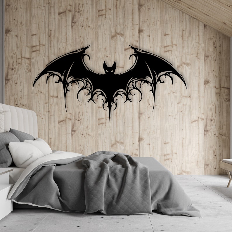 Halloween Metal Bat Wall Art - Iron Decor for Home & Garden, 20x40cm Black
