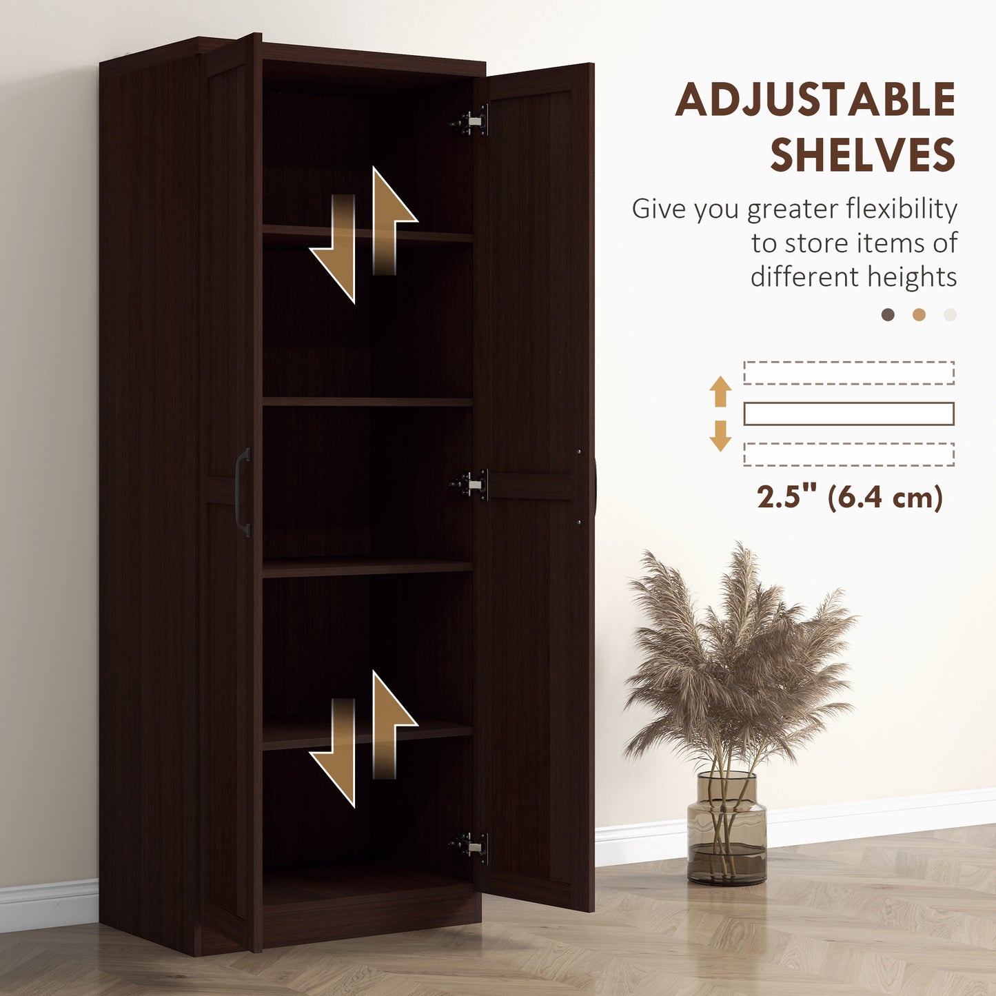 63" Freestanding Kitchen Pantry with Adjustable Shelves - Cinnamon Cherry