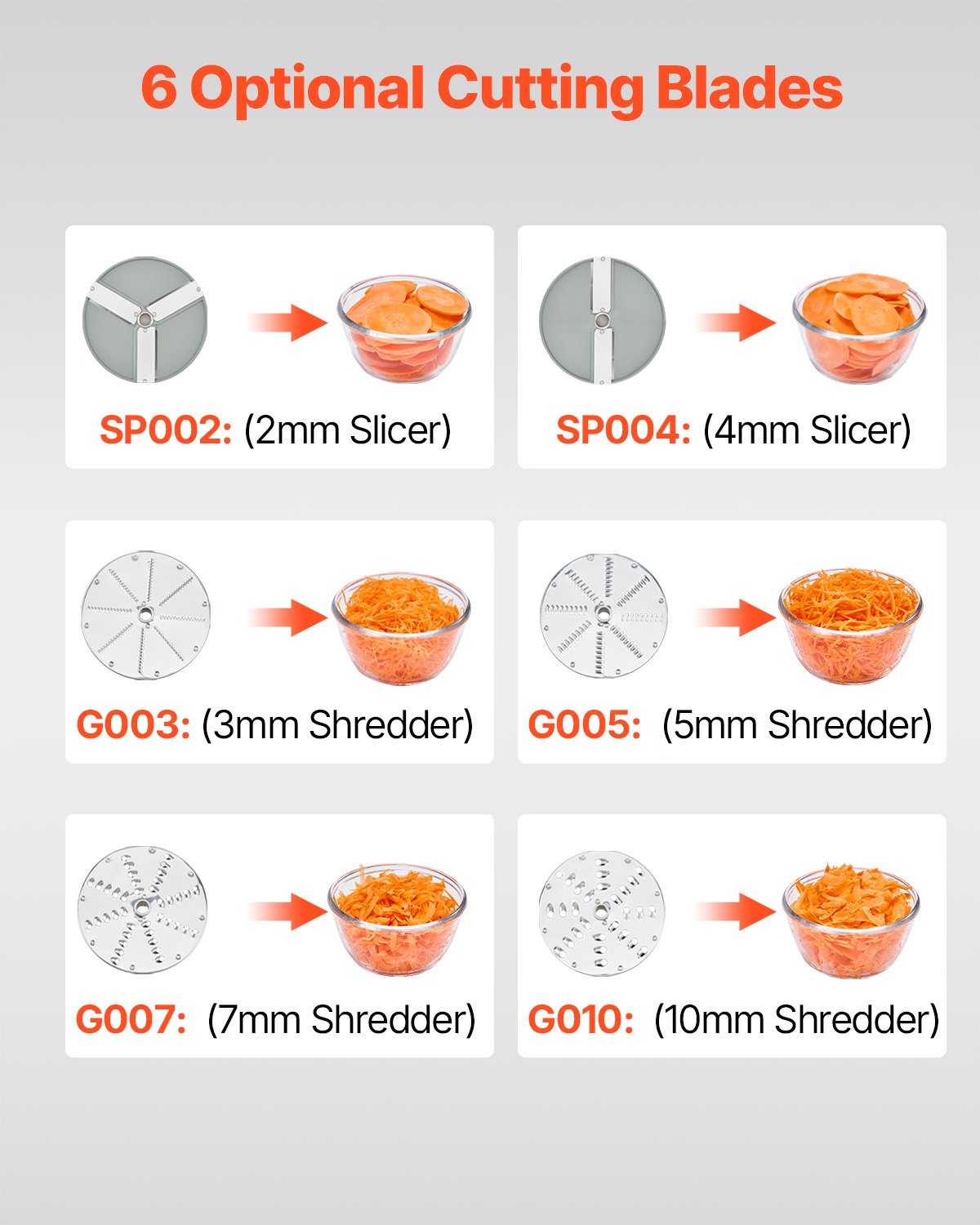 Food Processor Vegetable Chopper with 6 Stainless Steel Blades - Silver