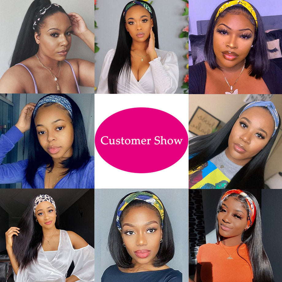 Human Hair Headband Wig - No Lace Straight