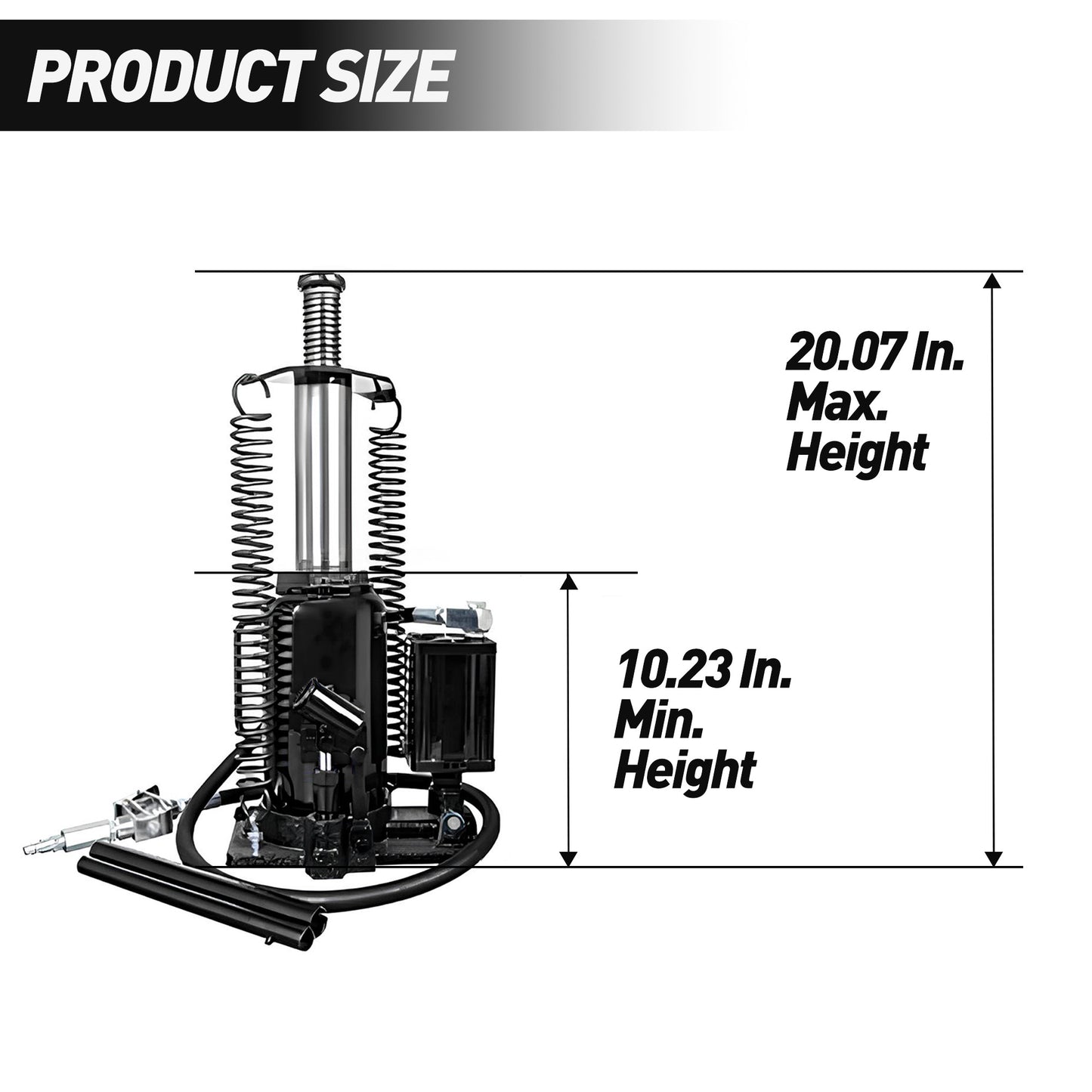 20 Ton Air Hydraulic Bottle Jack with Adjustable Height & Air Pump - Heavy Duty Steel
