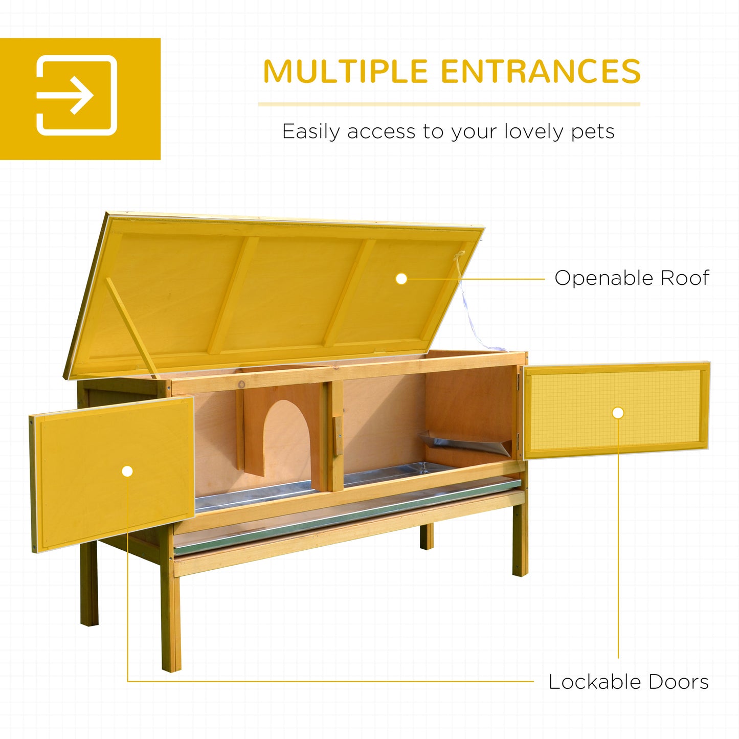 Wooden Rabbit Hutch with Waterproof Roof and Easy Clean Tray - Small Animal Cage for Indoor Outdoor Use