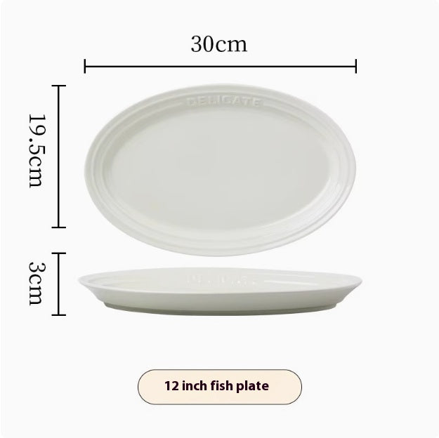 Cream Style Household Fish Platter - Long Porcelain Dinner Plate for Kitchen