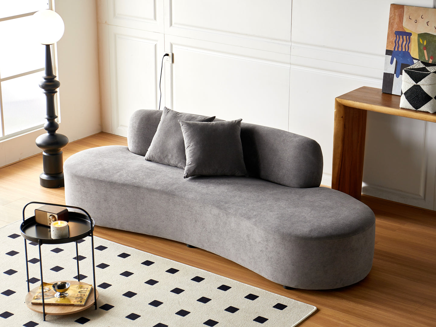 90 Curved Sofa With Throw Pillows, 4 Seater Luxury Velvet Couch Half