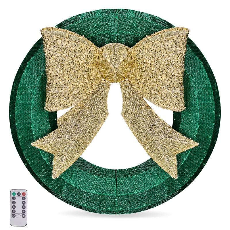 24-Inch Pre-Lit Outdoor Christmas Wreath with Golden Bow