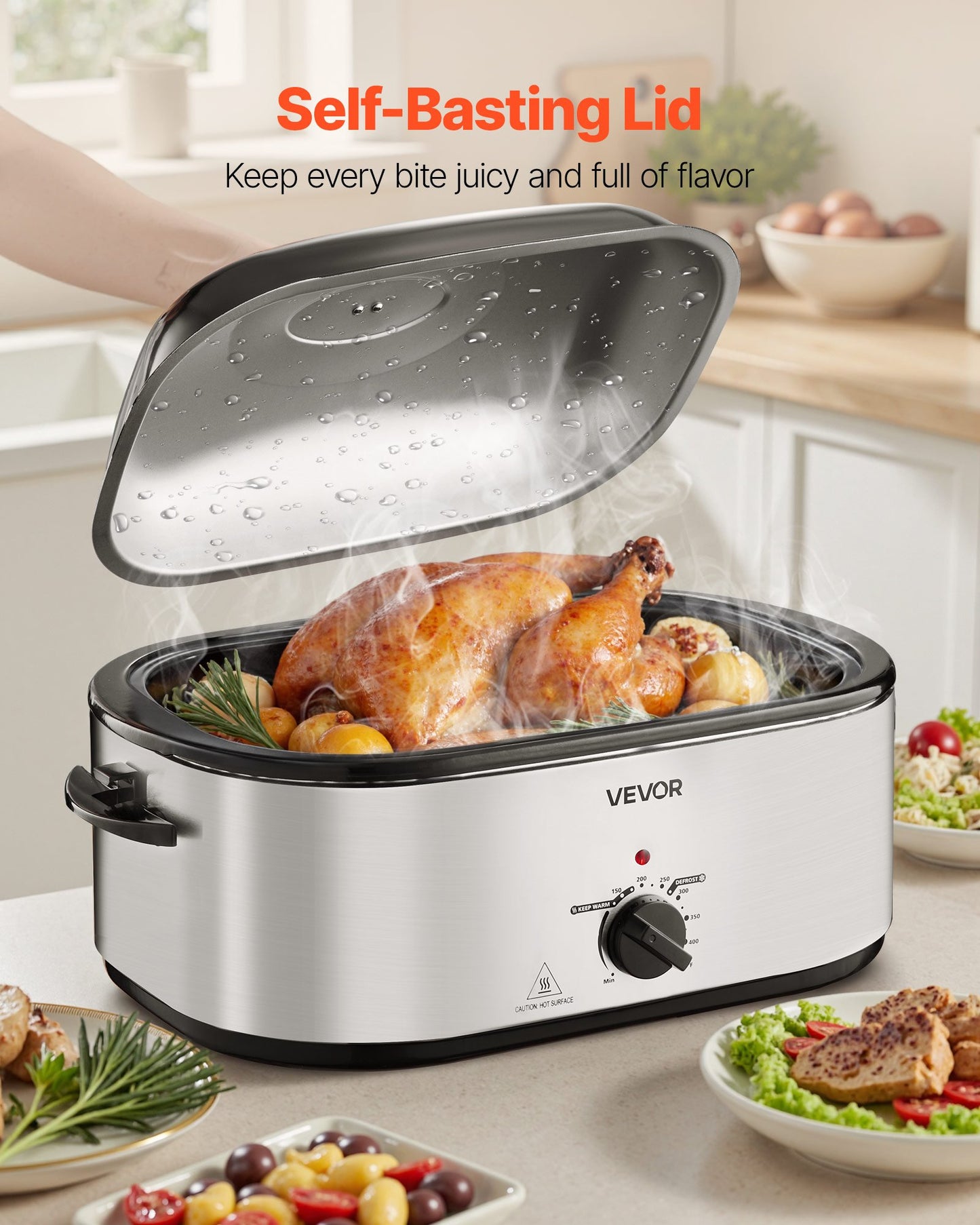 24QT Electric Roasting Pan with Buffet Server and 3-Section Tray - Silver Kitchen Appliance